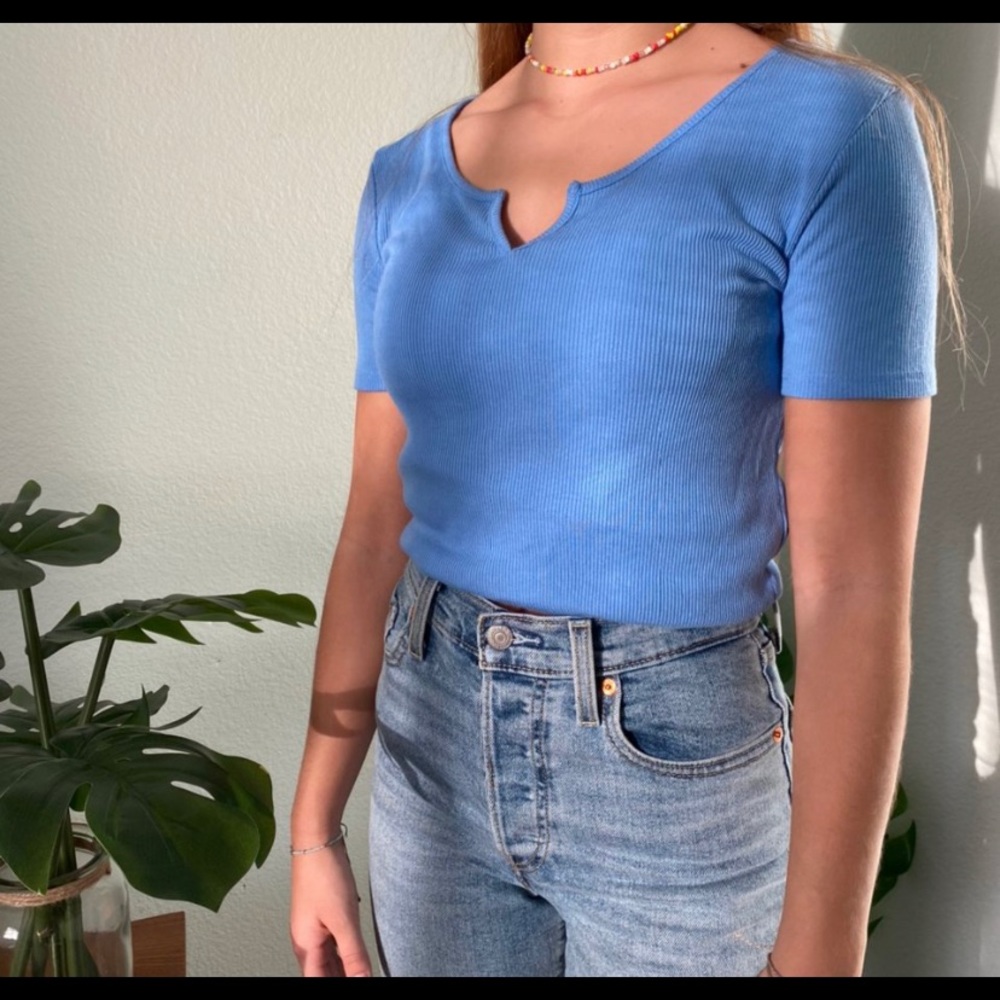 Precious Blue Ribbed Top - Picture 2 of 5